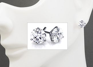 2.10 Carat TW GIA Certified IDEAL CUT Round Brilliant Diamond Stud Earrings - MARTINI Style Setting